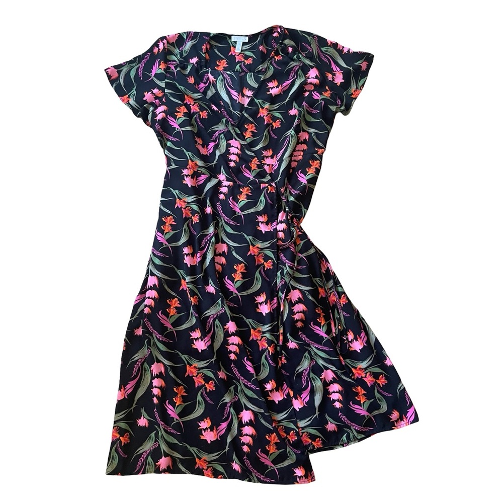 Leith Floral Black and Pink Wrap Dress